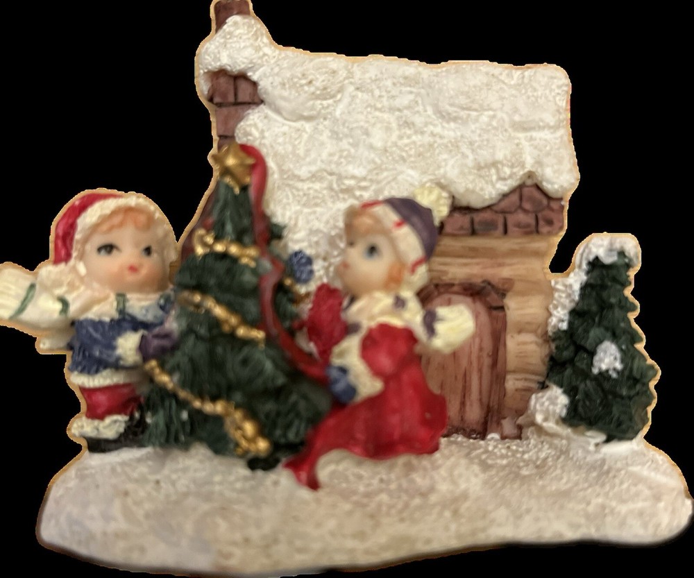 Hand Painted Christmas Tree & Village House Holiday Decor by Ceramic World