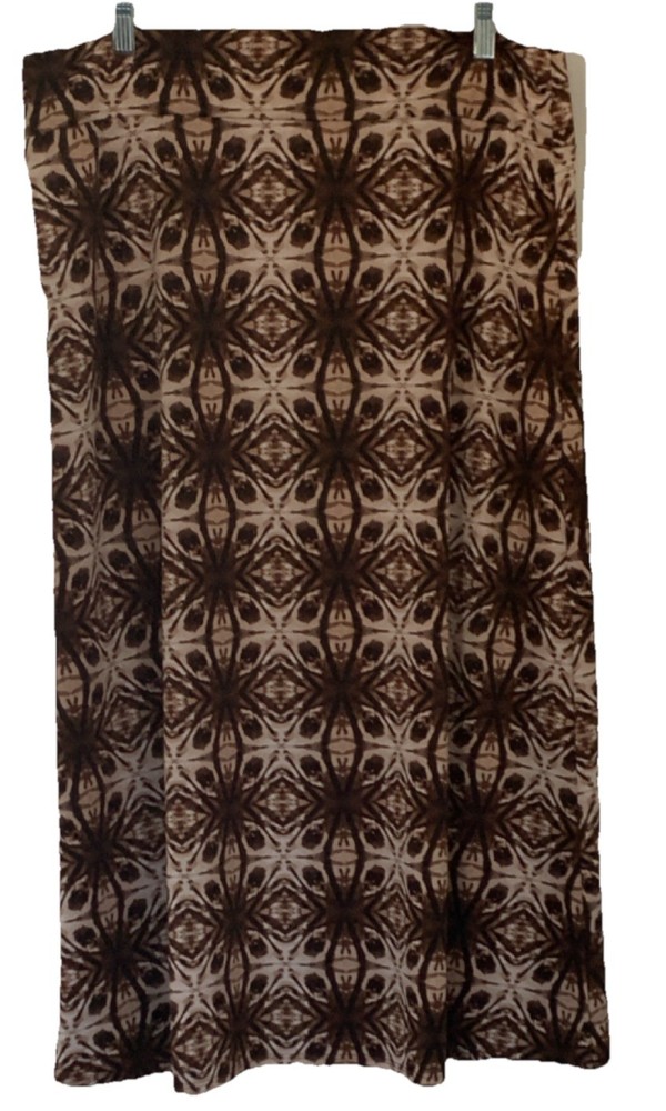 ABN Brown Beige Geometric A-Line Long Skirt XL Polyester Spandex Jersey Stretch