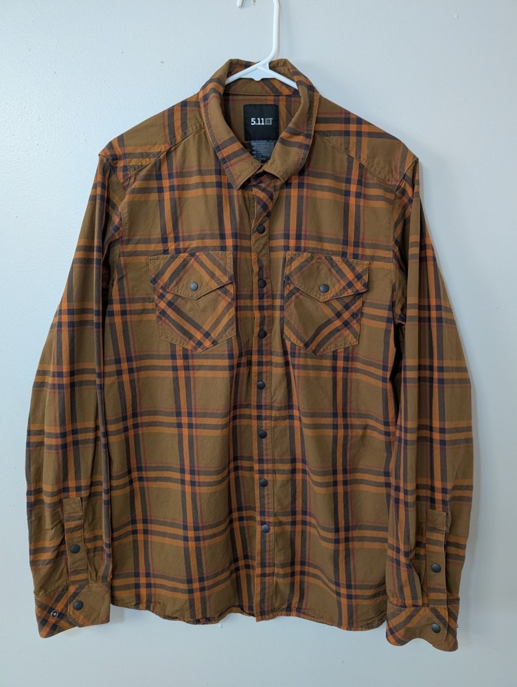 5.11 Tactical Gunner Brown Plaid Long Sleeve Button Snap Shirt Mens Size Medium