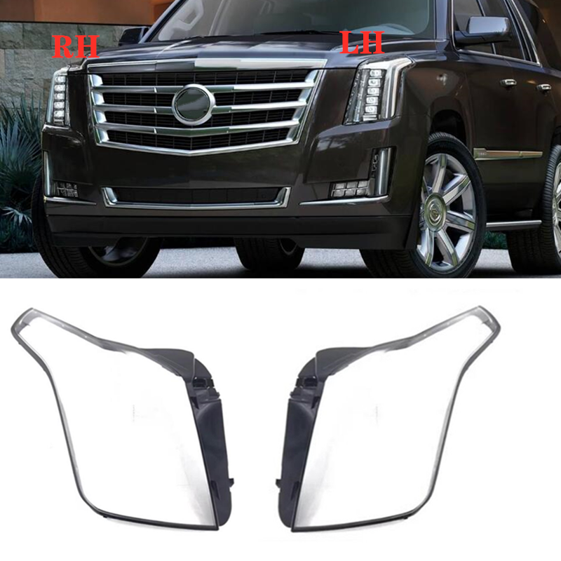 Pair For Cadillac Escalade 2015-2020 Headlight Glass Lens Clear Cover+Glue LH+RH