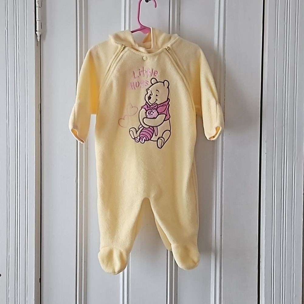 Disney Baby Winnie the Pooh Piglet Yellow Fleece Snowsuit Hooded 6-9M