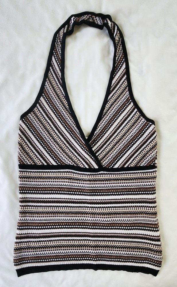 WHBM Gold/Black Striped Halter Top Size Small Festival Going Out Top Resortwear