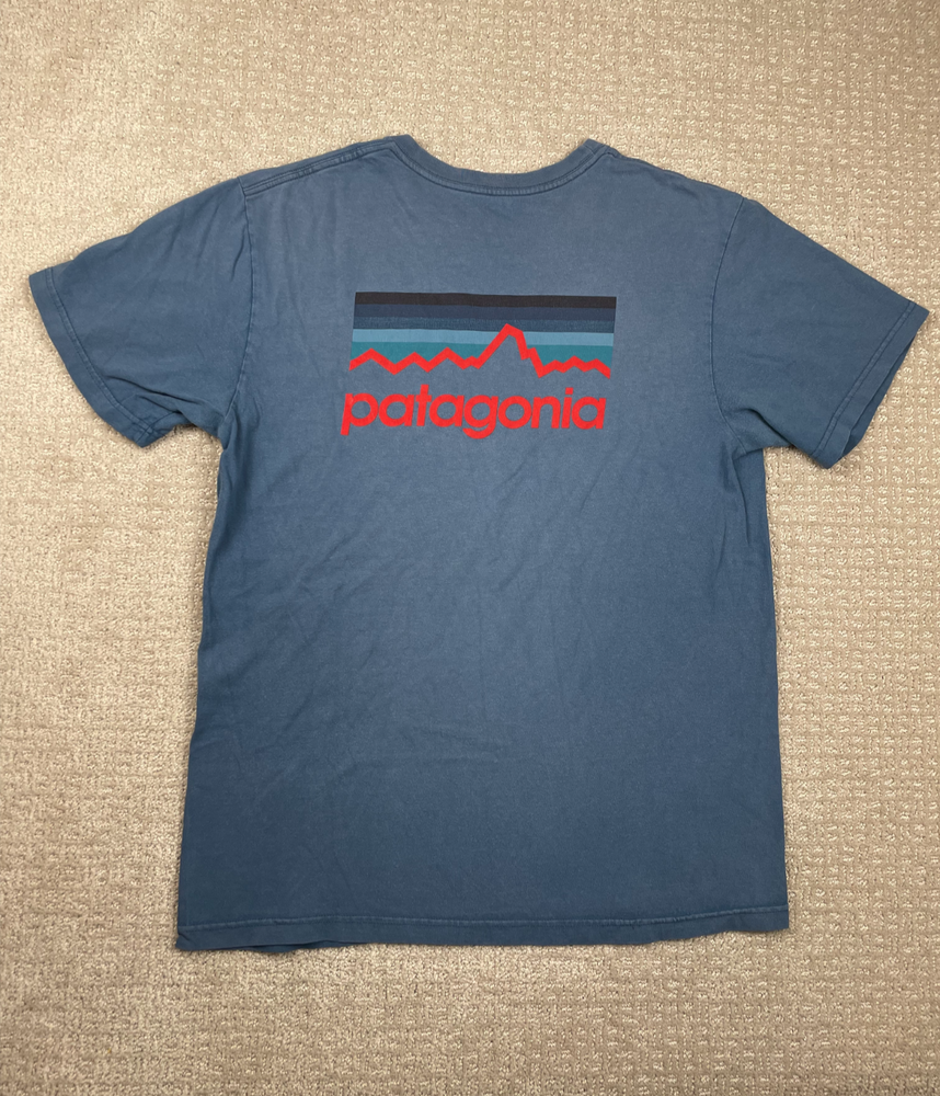 Patagonia T Shirt Mens Medium Blue Crewneck Graphic Tee Organic Cotton Hiking