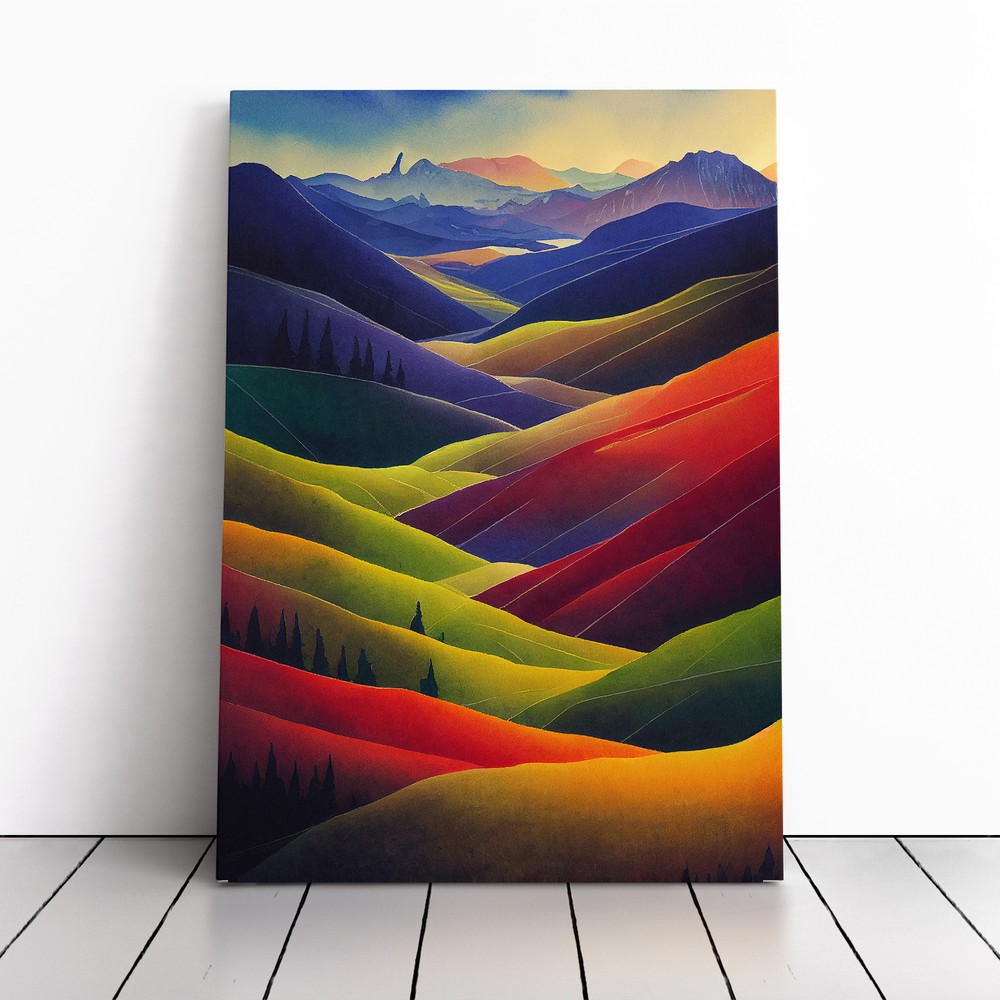 Colourful Mountain Landscape No.5 Canvas Wall Art Print Framed Picture Decor