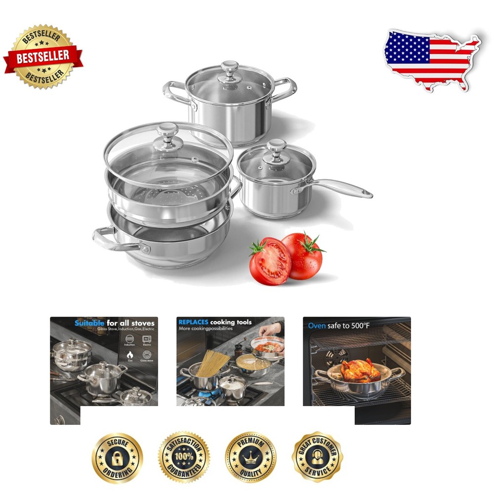 Professional 7-Piece Stainless Steel Cookware with Steamer & Strainer Basket