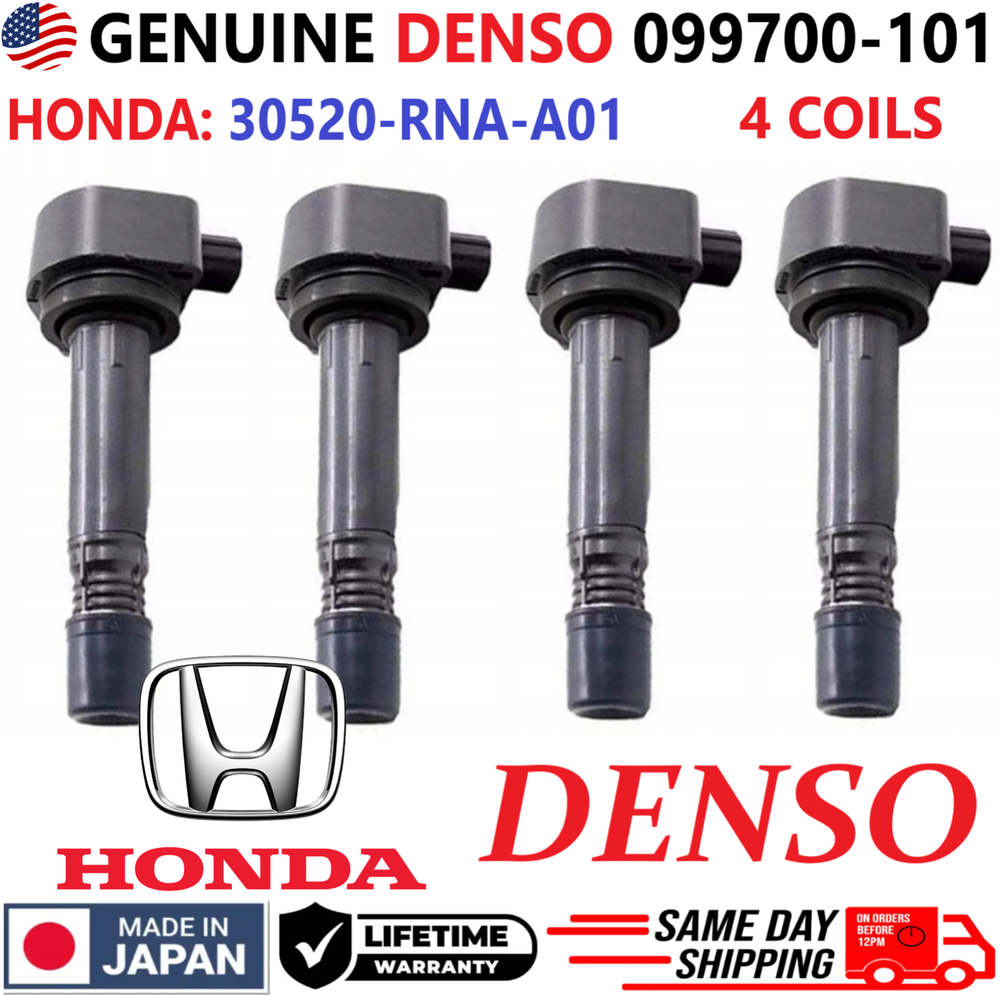GENUINE DENSO x4 Ignition Coils For 2006-2011 Honda Civic 1.8L I4, 099700-101