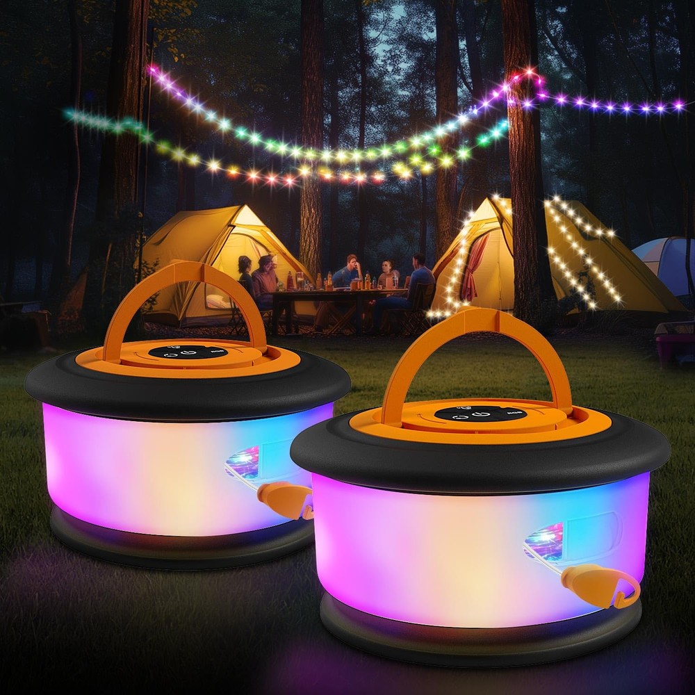 2pcs Camping String Lights,2 in 1 Upgraded 32.8FT Rechargeable Tent Lights St...