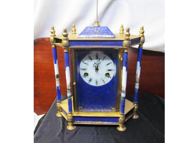 Vintage Chinese Cloisonne Portrait Clock Wind Up Painted Women Beveled Glass TLC
