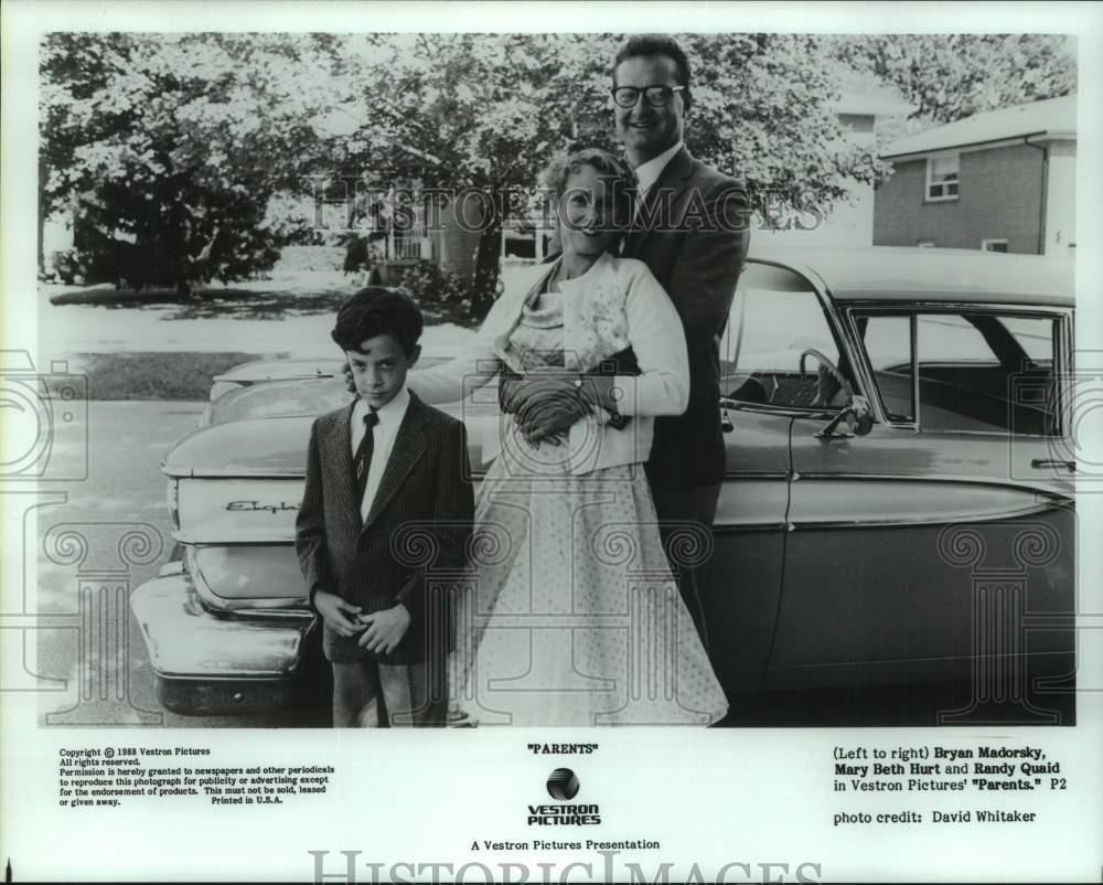 1988 Press Photo Bryan Madorsky, Mary Beth Hurt and Randy Quaid in 
