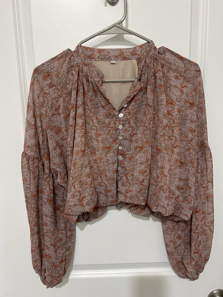 Women's Long Sleeve Paisley Button-Up Blouse Size S