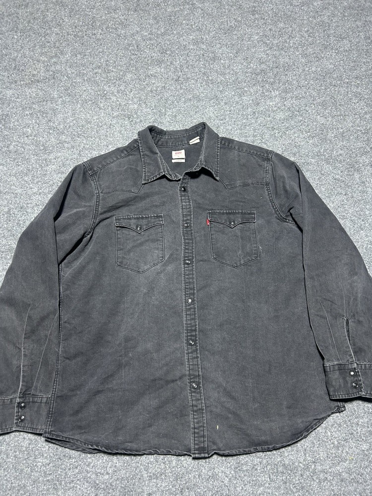 VTG Levi’s Western Shirt Men XL Black Charcoal Denim Pearl Snap Rodeo Cowboy