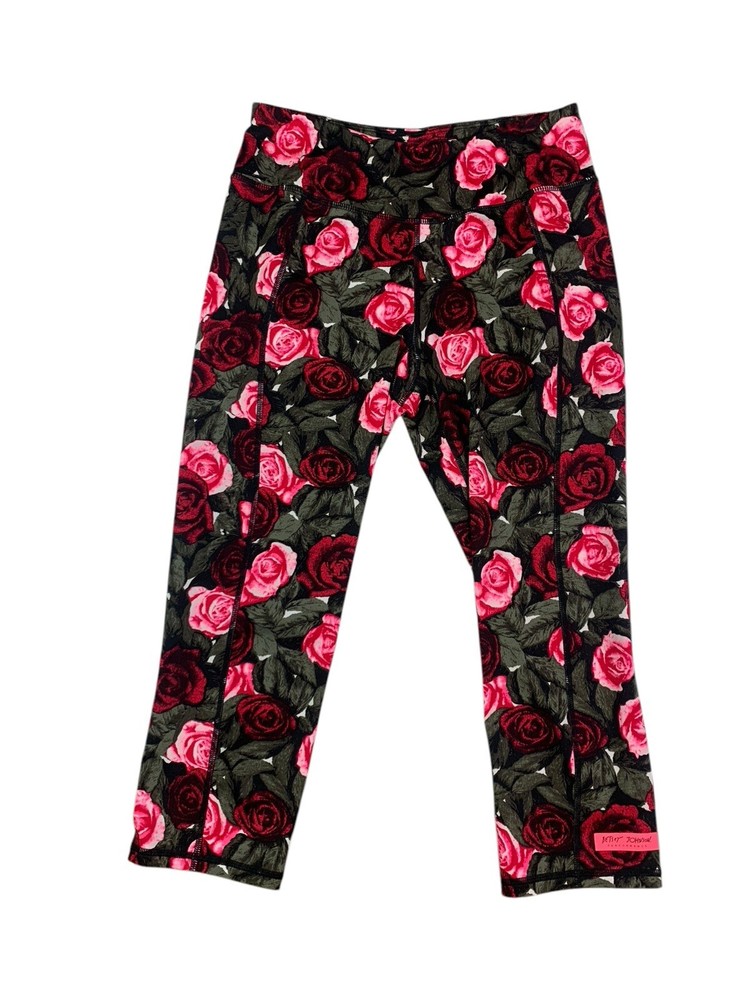 Betsey Johnson Performance Size M Rose Floral High Rise Compression Leggings