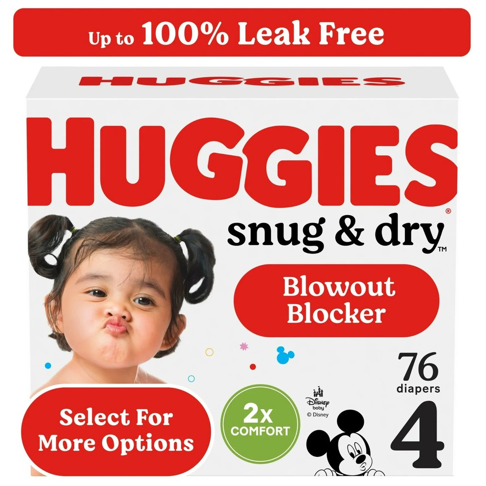 Huggies Snug & Dry Baby Diapers, Size 4 (22-37 lbs), 76 Ct (Select for More)