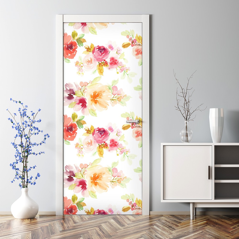 Cute Vintage Decal Flowers decor Watercolour Bubble Free Door sticker Floral