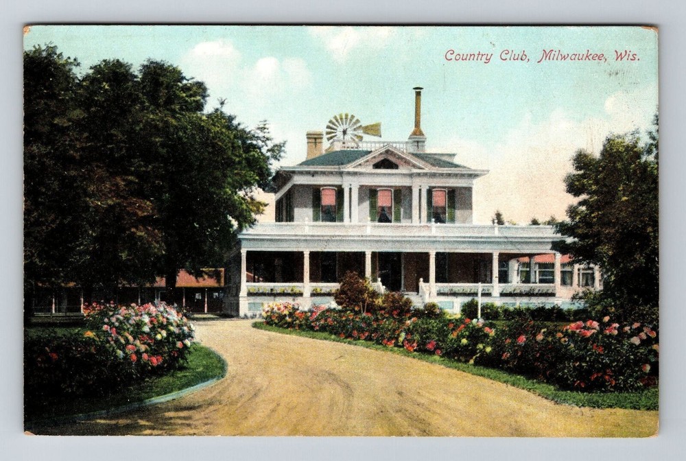 Milwaukee WI-Wisconsin, Country Club, Windmill on Roof, Vintage Postcard