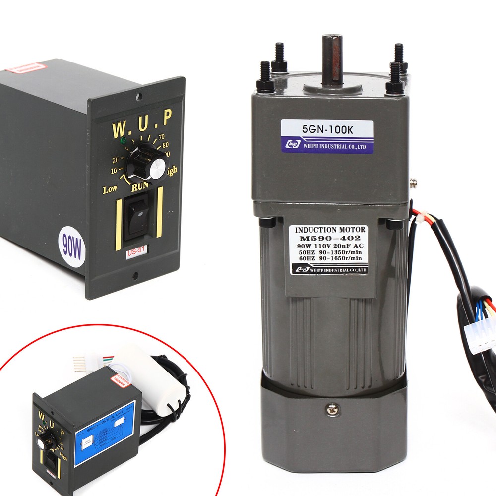 90W 110V 100k AC Gear Motor Electric Variable Speed Controller 1:100 0-13.5RPM