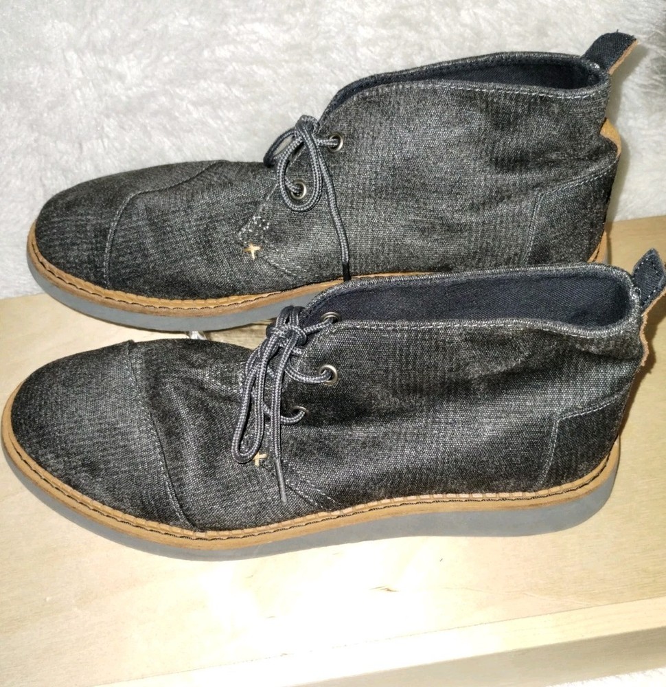 Toms Mateo Chukka Boot Mens 10 Charcoal Gray Chambray Lace Up City Casual Shoe