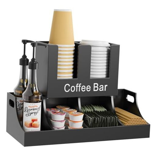 Coffee Station Organizer, Wooden Coffee Bar Organizer for Countertop, Coffee