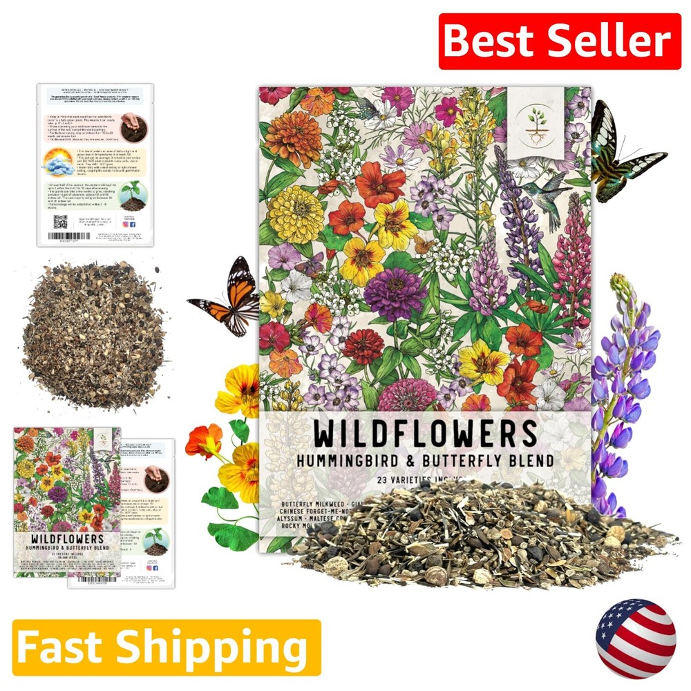Premium 30,000+ Wildflower Seed Mix for Hummingbirds and Butterflies - 99% Pure