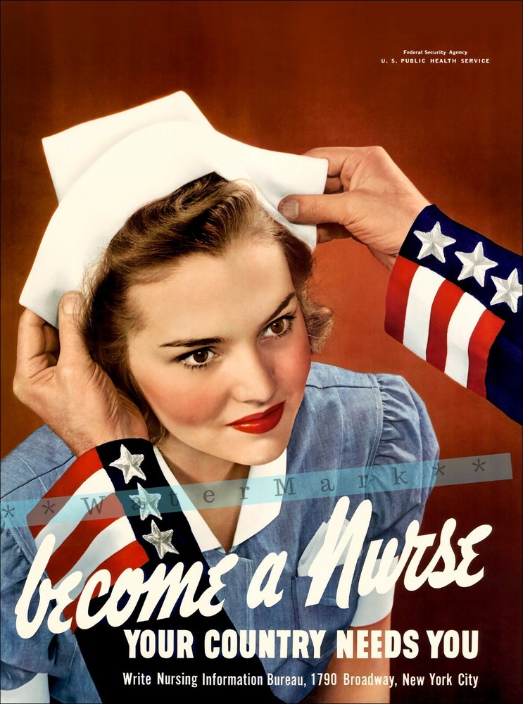 Become A Nurse 1941 WW2 Recruitment Vintage Poster Print Wall Art Deco