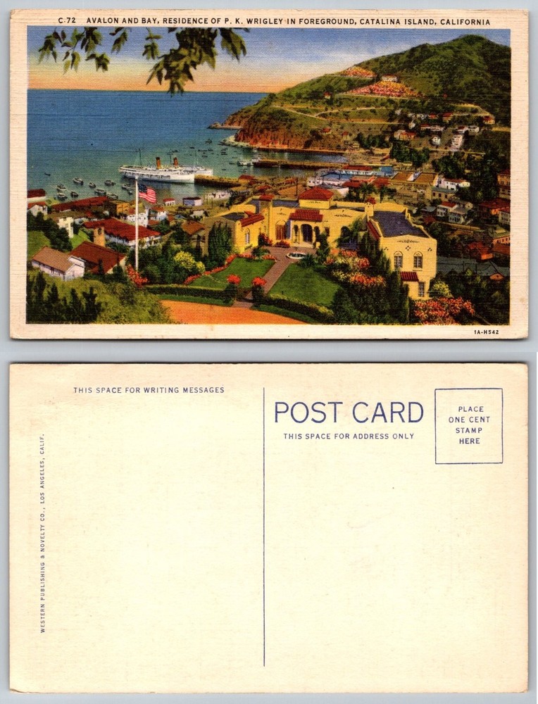 Vintage Linen Postcard: P.K. Wrigley Residence Avalon Bay Catalina Island CA