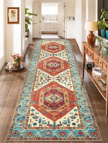 Boho Non-Slip Washable Runner Rug 2x10 Vintage Orange Hallway Rug