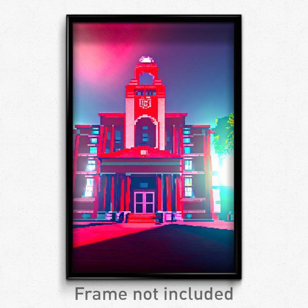 Pixel Art Poster - Red Middle School (8 Bit Psychedelic Trippy Video Game Print)