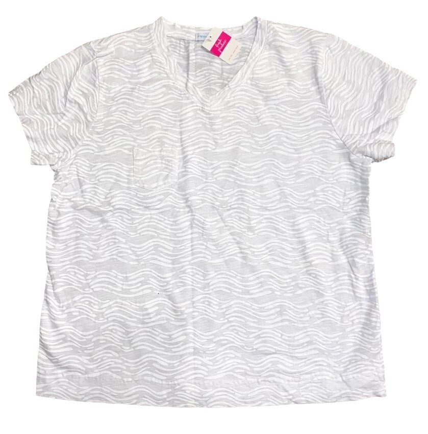 FRESH PRODUCE Medium WHITE $56 HERITAGE Seashore Fem Logo V Neck Top NWT M