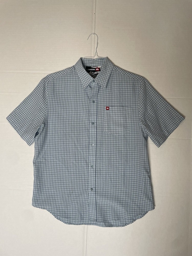 Tony Hawk Button-Up Short Sleeve Shirt Men S Blue Check Skater Casual Collar