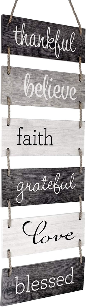 Large Hanging Wall Sign: Rustic Wooden Decor (Grateful, Love, Believe, Thankful,