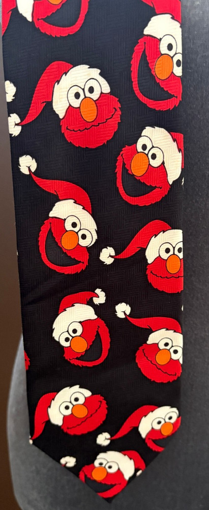 Sesame Street Men's  Santa Elmo Black Necktie Tie 100% Polyester - 59 Inches