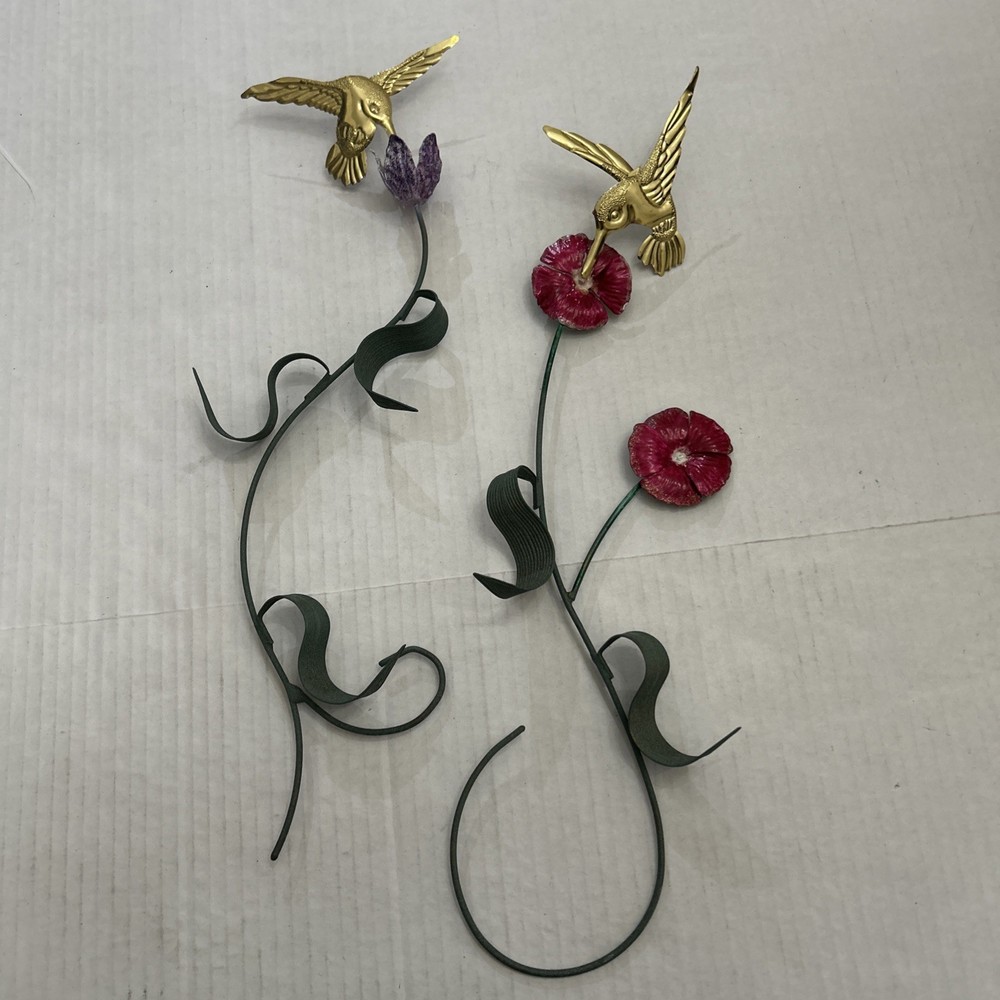 Vtg Wall Hanging Hummingbirds Flowers Brass Art Sculptures Home Interiors MCM