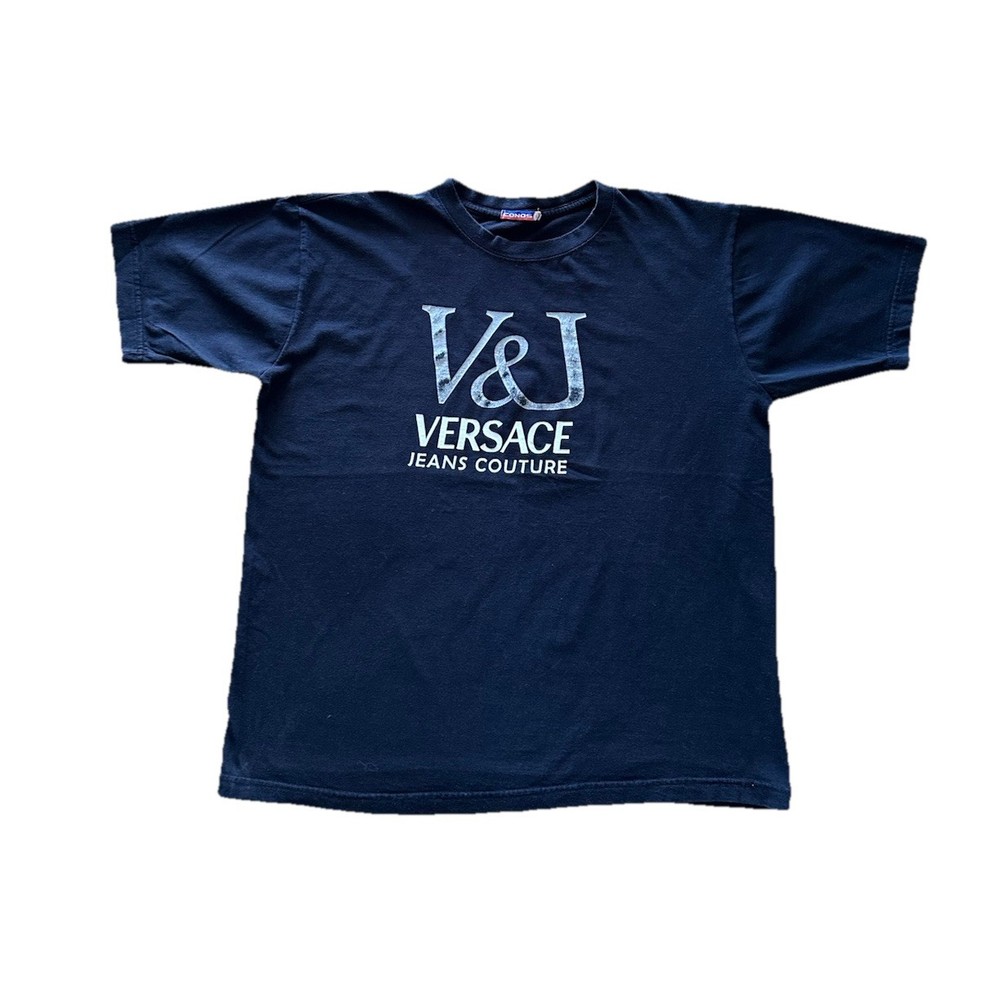 Vintage 90s Versace Jeans Couture Boot Short Sleeve Graphic T Shirt Size Large