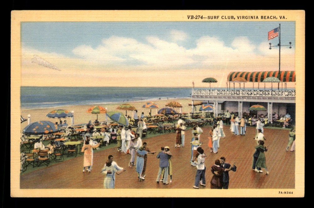 Surf Club Virginia Beach People Dancing  Private Beach Pavilion VA Postcard Unp