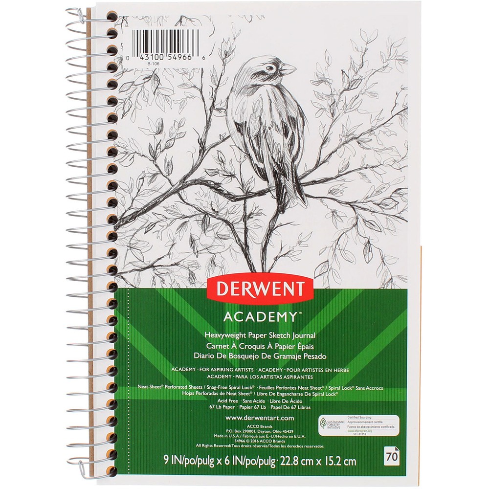 2 Pack Derwent Academy Spiral Sketch Journal, Heavyweight, 9in X 6in, 70 Sheets