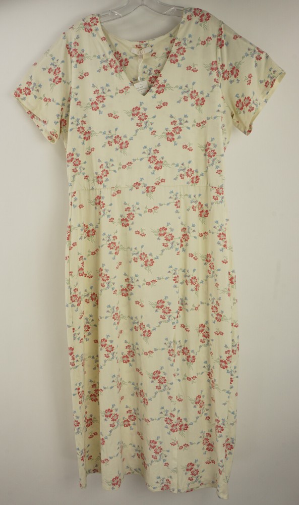 New WayF Women 1X Lightweight Chiffon Cream Floral Slit Accent V-Neck Midi Dress