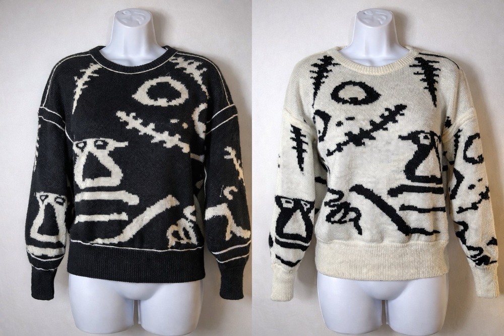 Vintage KENZO Reversible Wool Abstract Graphic Sweater Black White Cropped-image