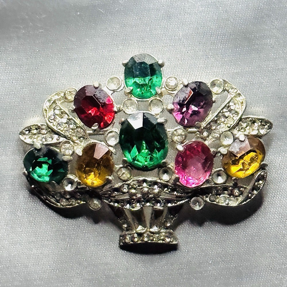 Vintage Fruit Salad Flower Basket Brooch