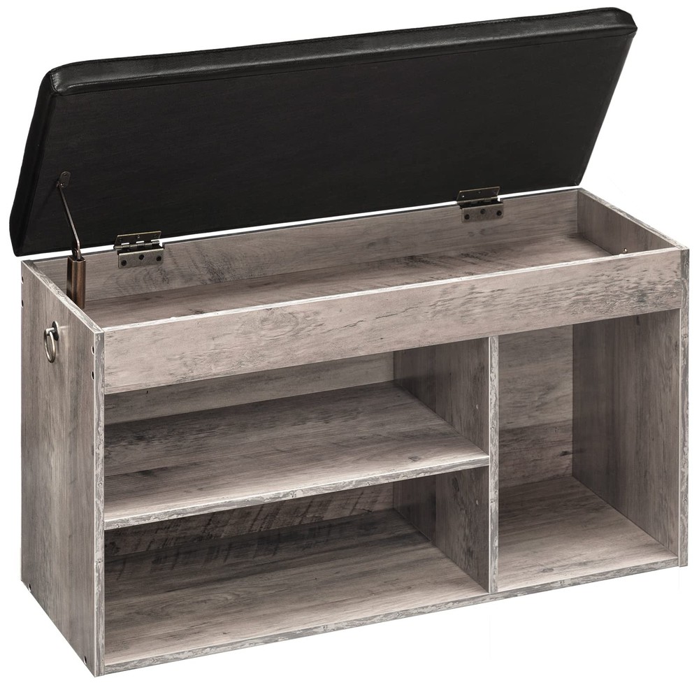 Shoe Storage Bench with Padded Seat and Flip-Top Storage for Entryway or Hallway