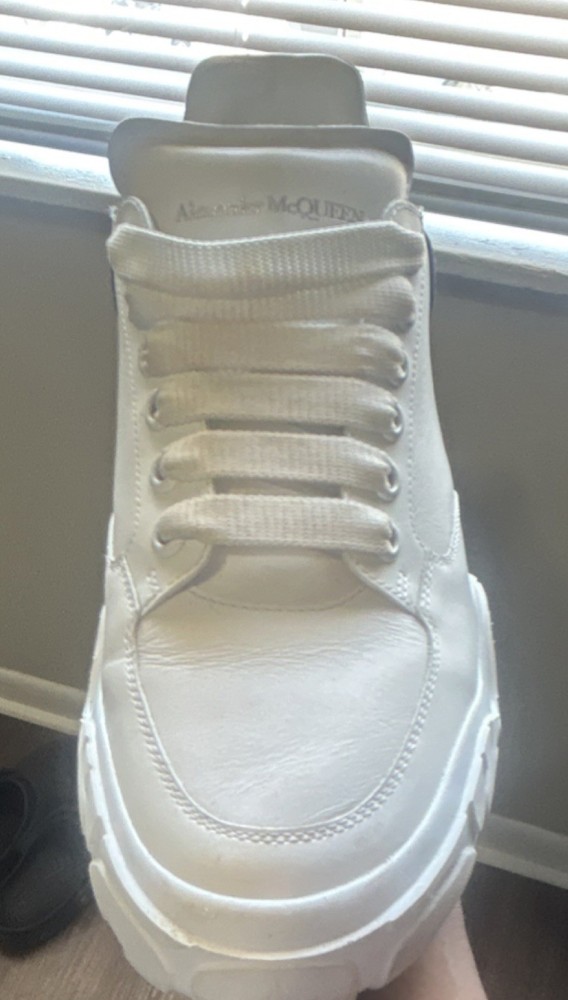 Alexander McQueen White Black Leather Low Top Court Trainer Sneakers Men