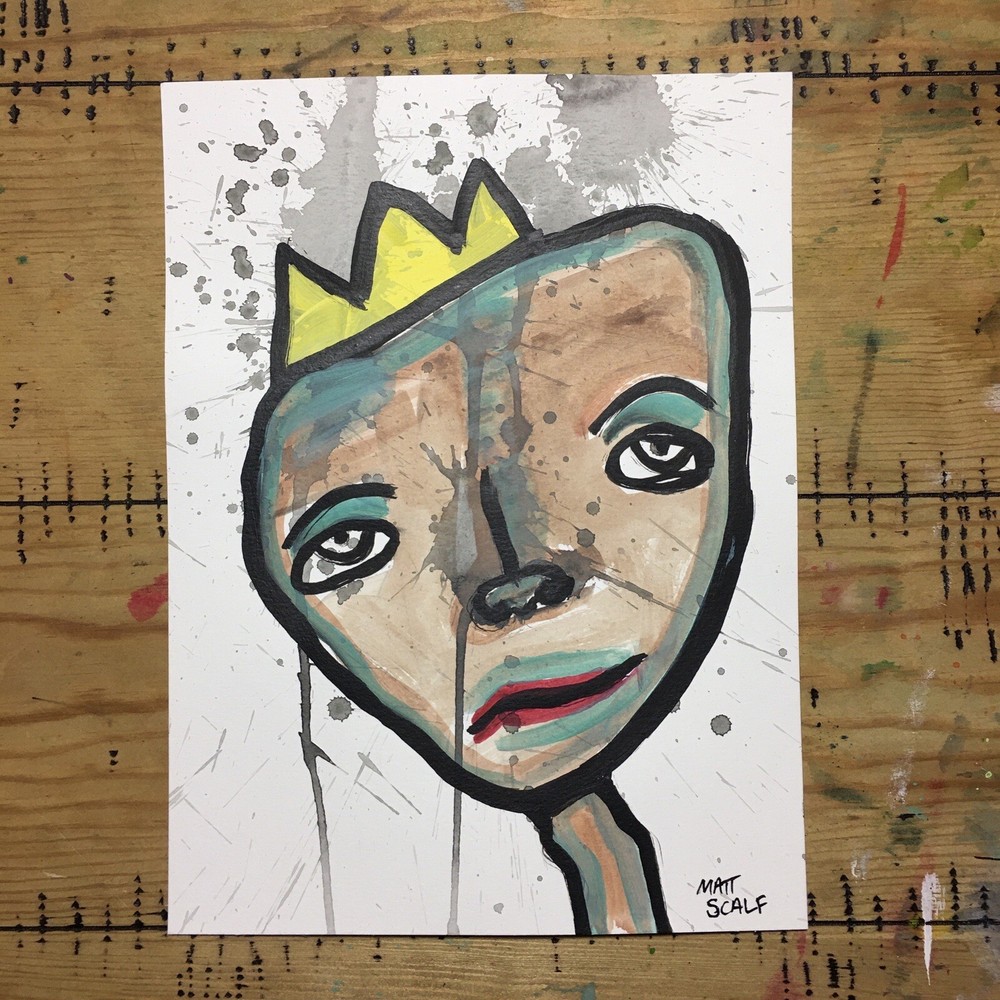 Matt Scalf 9x12 ORIGINAL PAINTING Face Abstract Graffiti Urban Street Art Crown-image