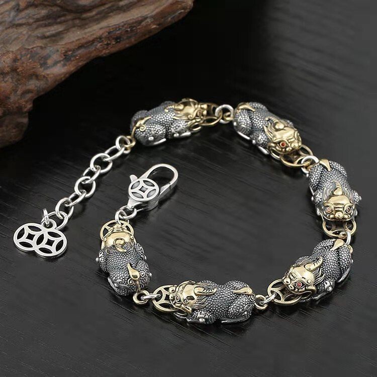 Mens Good Feng Shui Black Pixiu Bead Bracelet Wealth Chain Jewelry Gift