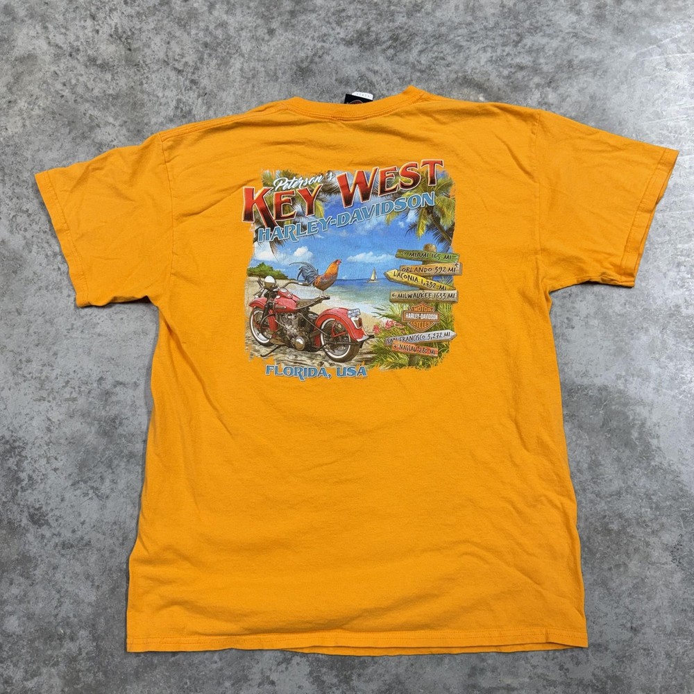 Harley-Davidson Shirt Mens Large Yellow Key West Florida Rooster Graphic Tee