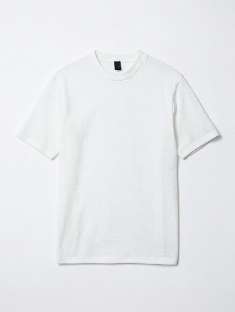 Men's White Textured Knit T-Shirt Crew Neck Short Sleeve Regular Fit Size Medium