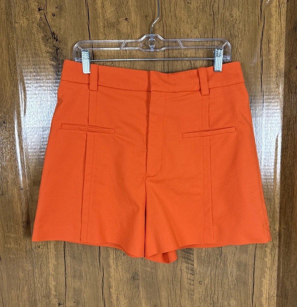 ZARA Bright Orange Tailored Shorts Women's Large High Rise Dress Summer Chic
