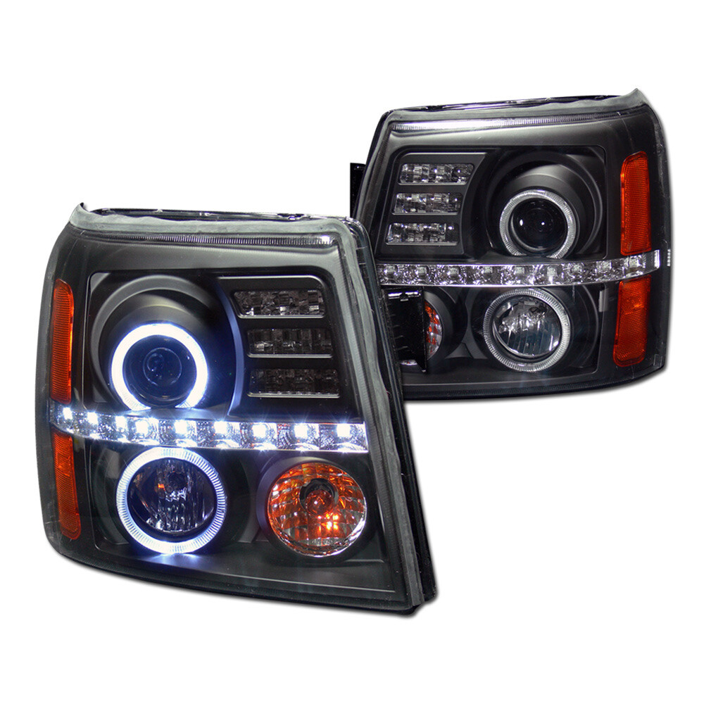 DEFECTIVE FOR 02-06 CADILLAC ESCALADE LED HALO PROJECTOR HEADLIGHTS AMBER BLK D2