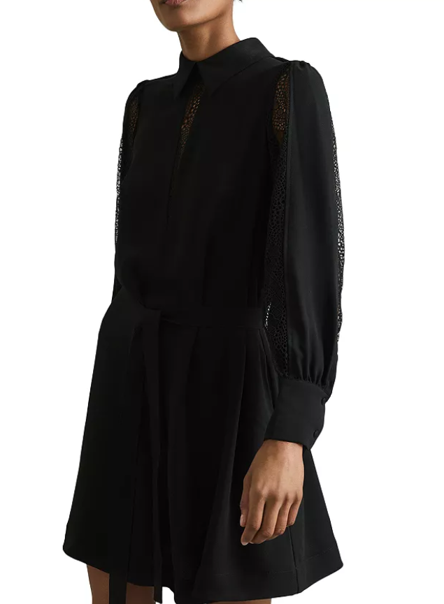 Reiss women's Reema Lace Inset Black Dress -  size 4 / 8 UK - retail $320