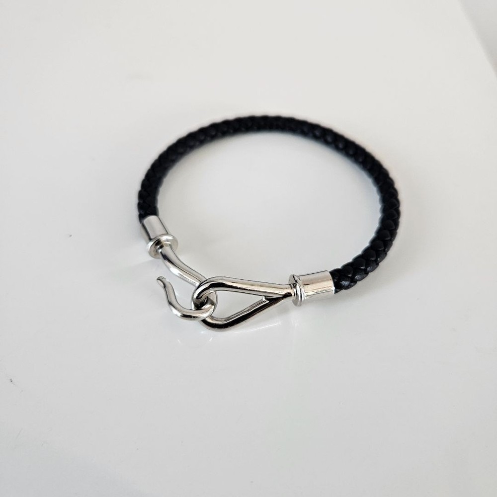 Hermès Jumbo H noir braided bracelet