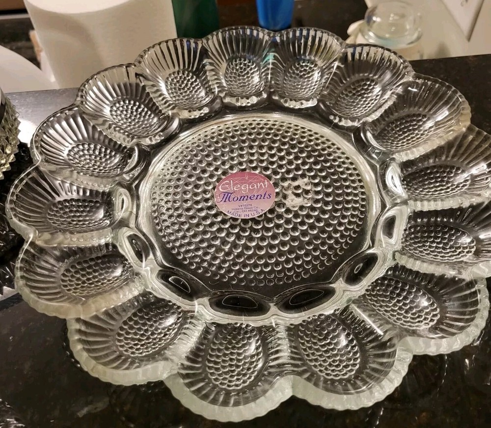 Indiana Glass Deviled Egg Dish Serving Platter/Tray, VTG NWT Elegant Moments USA