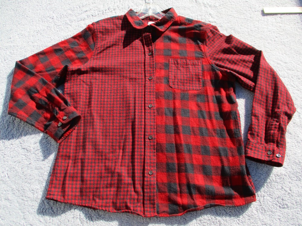 LL Bean Flannel Shirt Mens XLarge Plaid Buffalo Check Mashup Lumberjack Red XL
